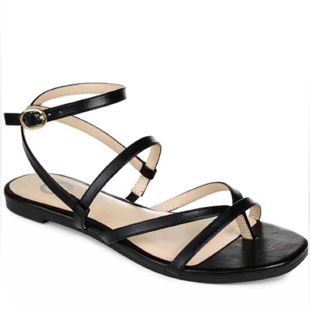 Journee Collection🔥Black 
Women's Serissa Strappy Flat Sandals BRAND NEW SIZE 12